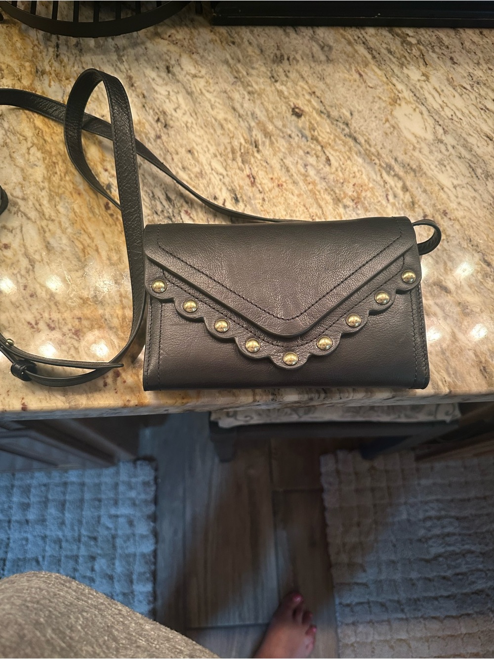 Lucky Brand Ruth Black Scalloped Stud Crossbody Wallet